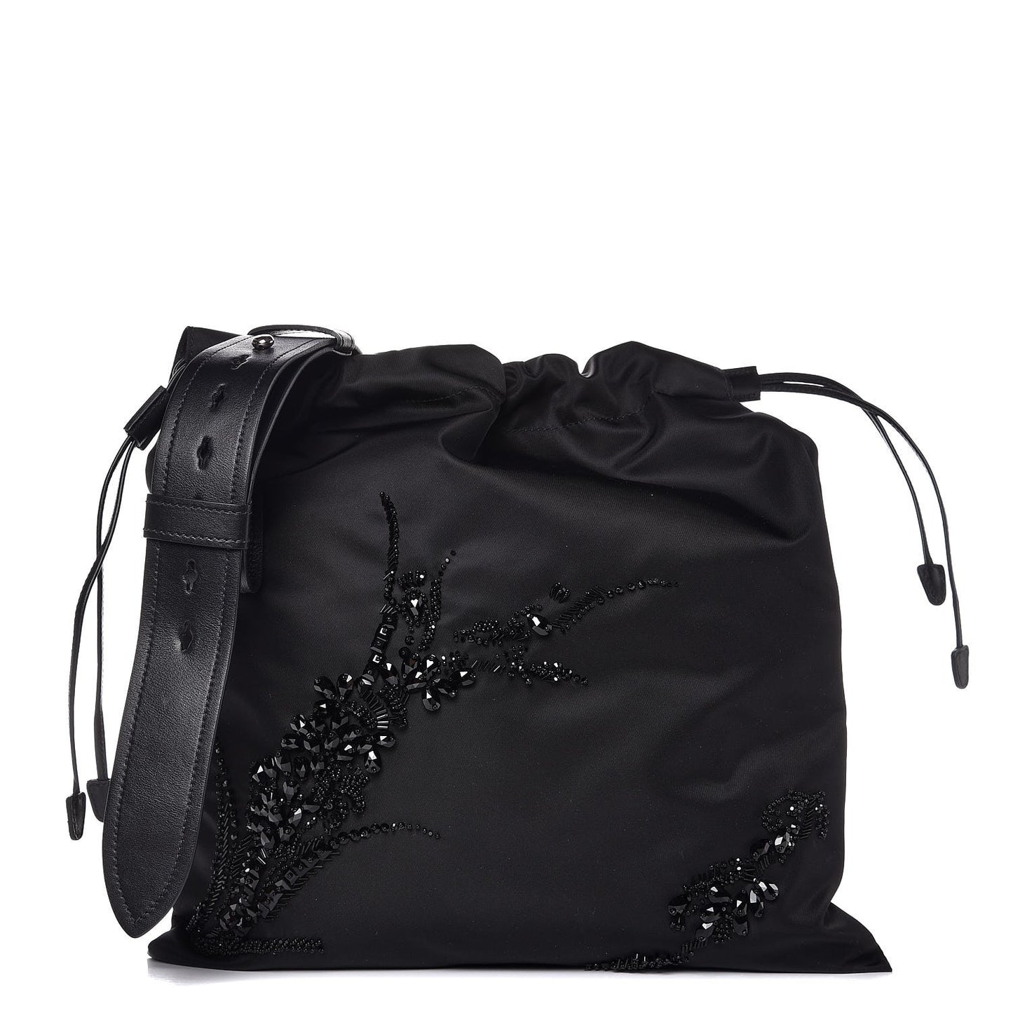 Nylon Beaded Small Drawstring Bag Black