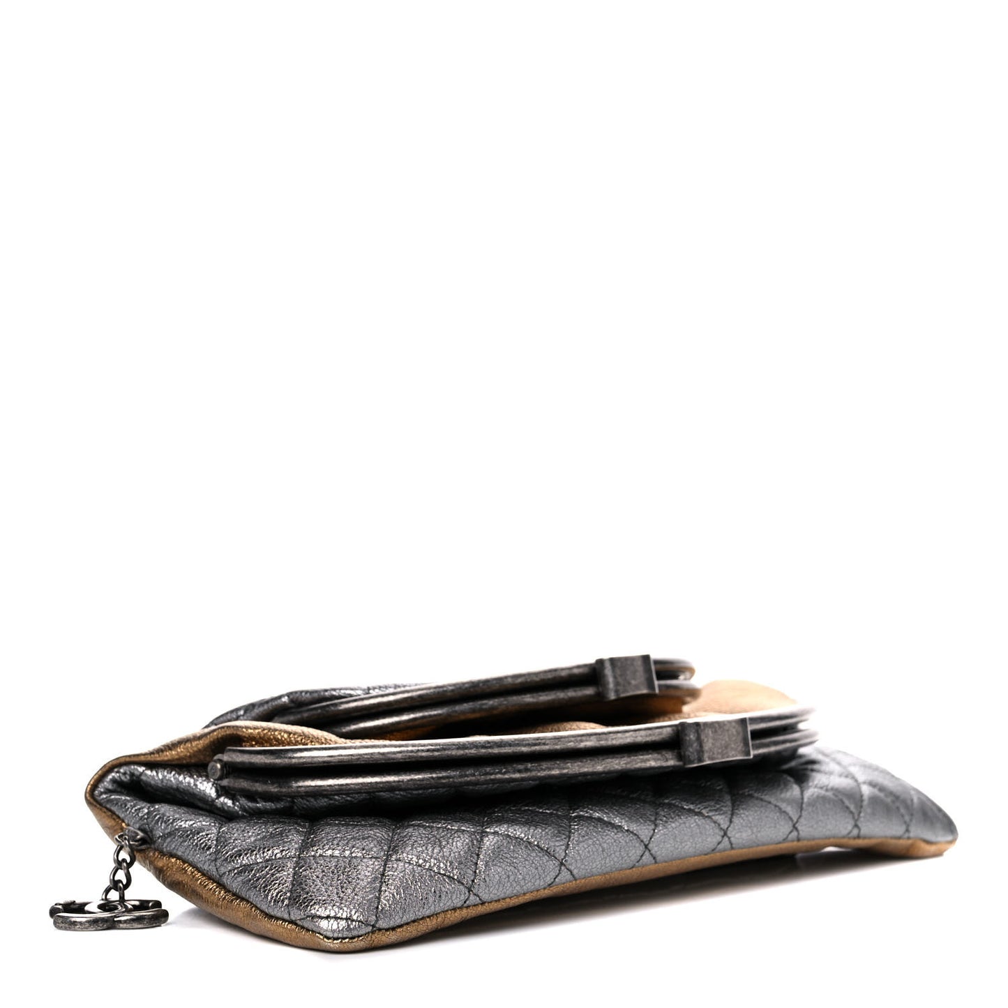 Metallic Goatskin Quilted Frame Clasp Flap Clutch Silver Gold