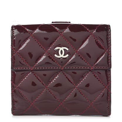 Chanel Patent Quilted Compact French Flap Wallet Dark Red 1 of 13