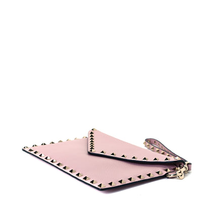 Valentino Garavani Pebbled Calfskin Medium Rockstud Envelope Flat Wristlet Pouch Water Rose 5 of 8