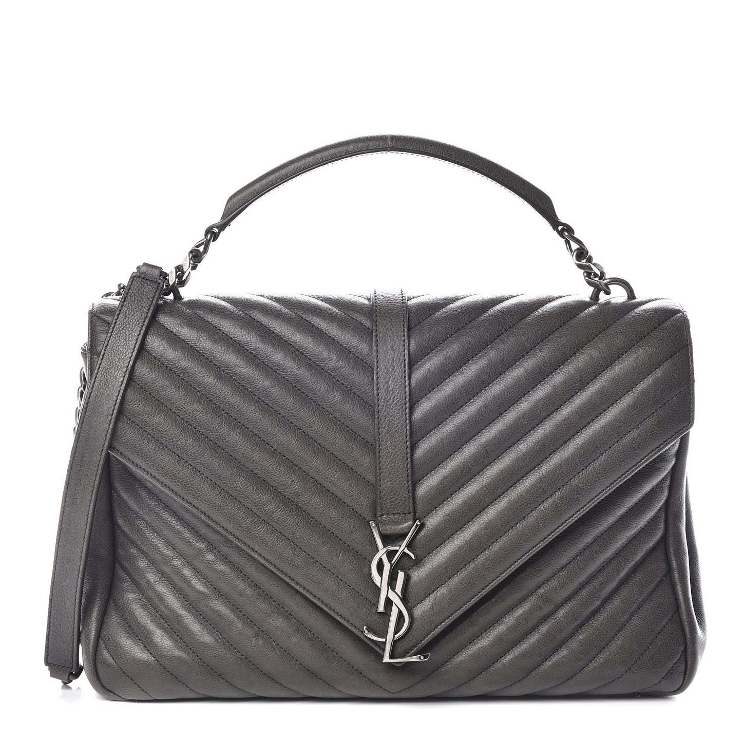 Sheepskin Matelasse Chevron Monogram Large College Satchel Dark Anthracite