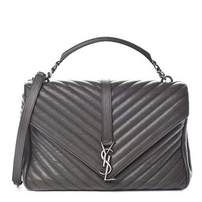 Saint Laurent Sheepskin Matelasse Chevron Monogram Large College Satchel Dark Anthracite 1 of 13