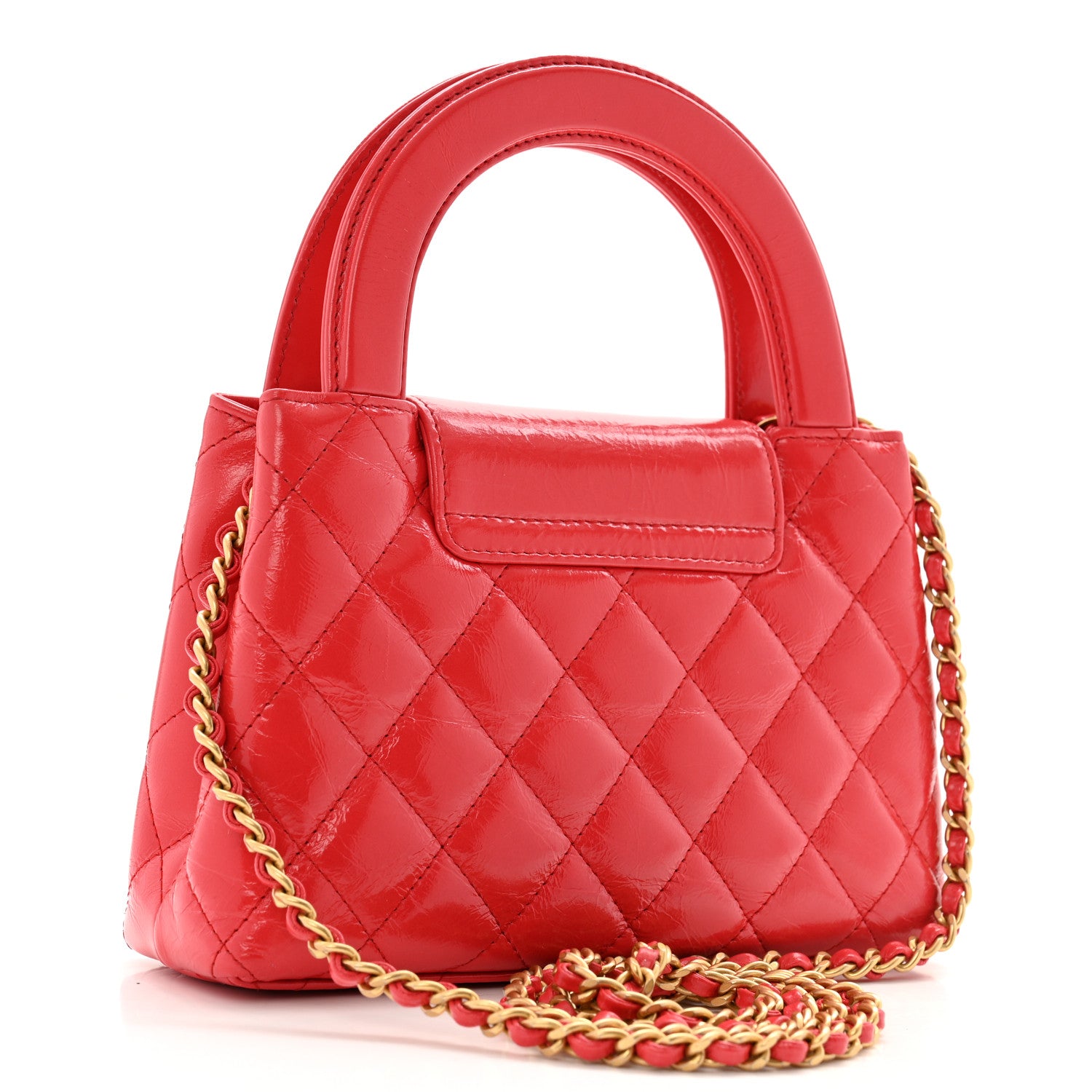 Chanel Shiny Aged Calfskin Quilted Nano Kelly Shopper Dark Red 2 of 14