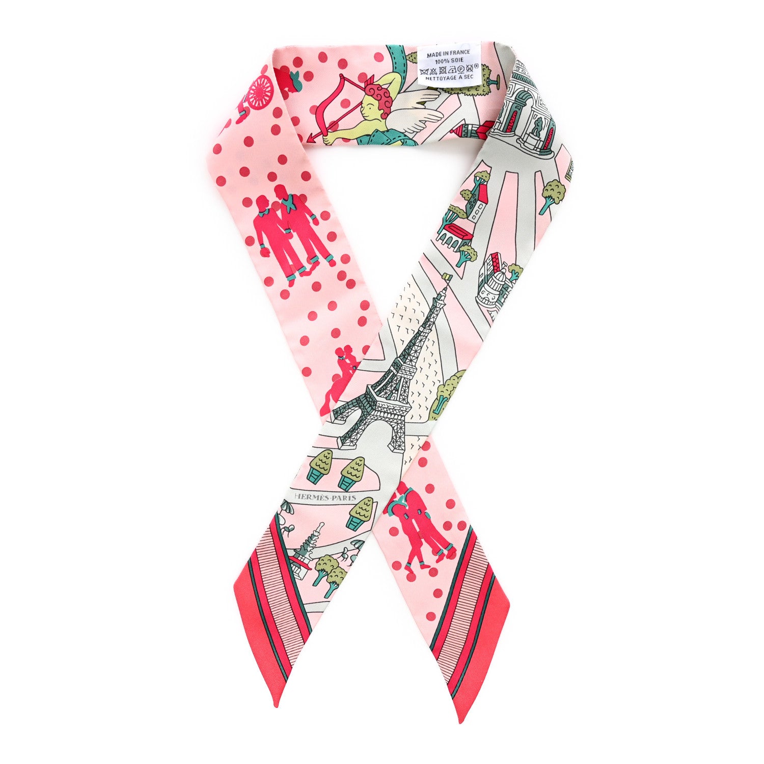 Hermes Silk Les Nouveaux Amoureux de Paris Twilly Rose Pale Vert Rose 1 of 4
