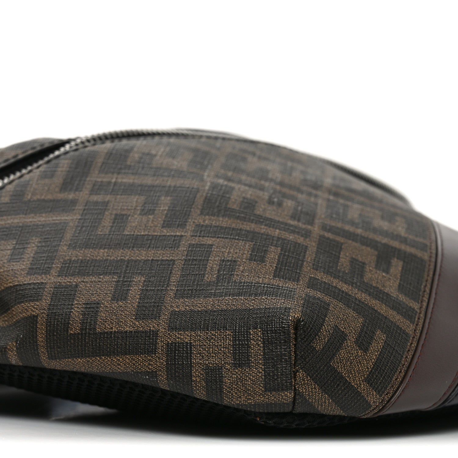 Fendi Glazed Fabric Vitello Liberty FF 1974 Diagonal Belt Bag Tobacco Moresco Black 8 of 9