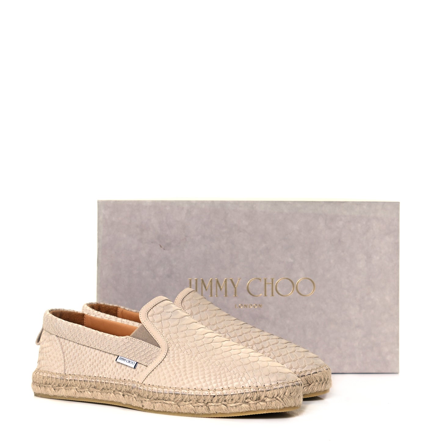 Calfskin Snake Embossed Mens Espadrilles 43 Beige