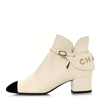 Chanel Lambskin Velvet Cap Toe Short Ankle Boots 37 White 1 of 13