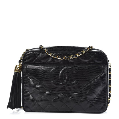 Chanel Lizard Quilted Small Tassel Camera Case Black 1 of 8