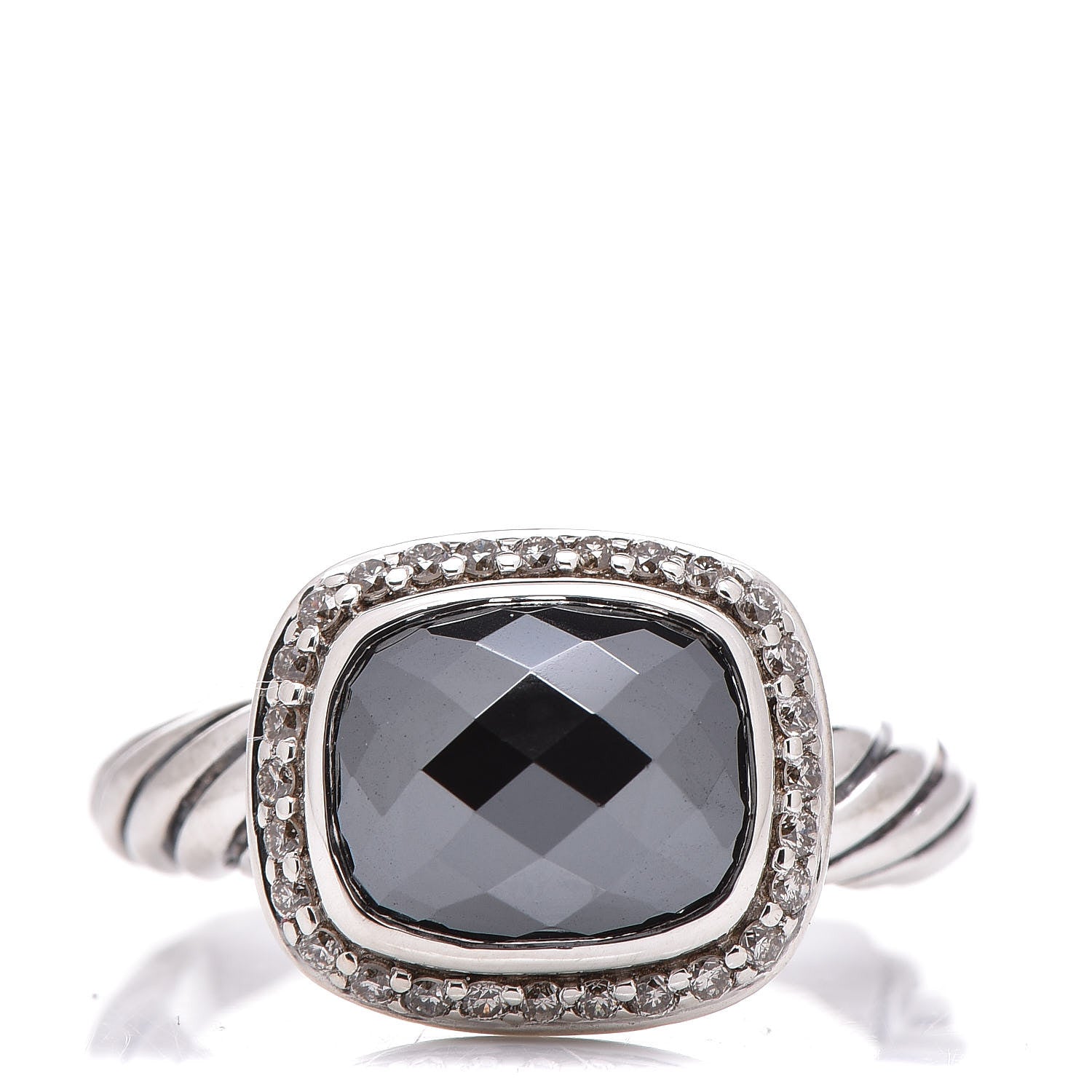 David Yurman Sterling Silver Diamond Hematite 10mm Noblesse Ring 54 7 1 of 5