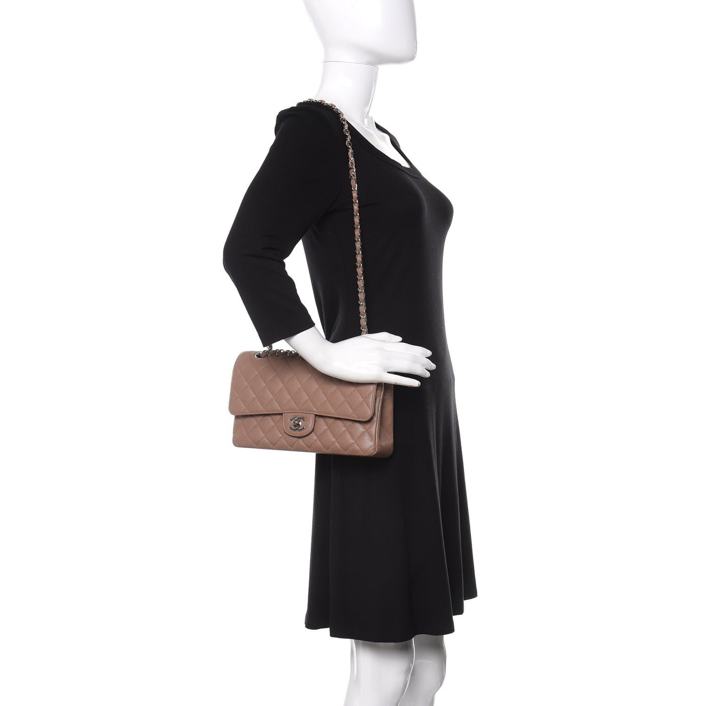 Caviar Quilted Medium Double Flap Dark Beige