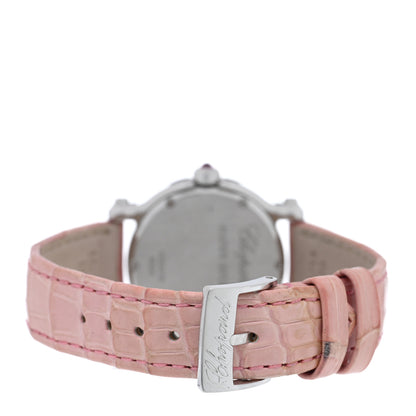 Chopard Stainless Steel Alligator Pink Sapphire Mother of Pearl 30mm Happy Sport Blossom Quartz Watch 3 of 5