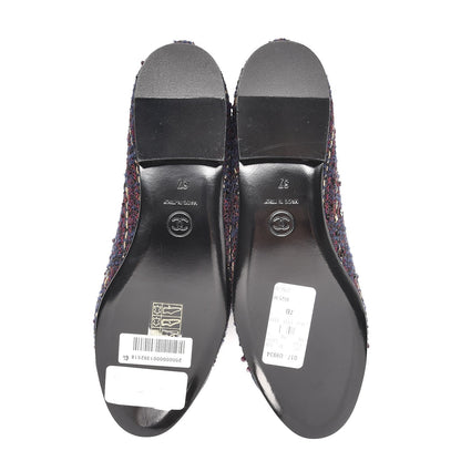 Chanel Tweed Flannel Cap Toe Ballerina Flats 37 Navy 5 of 10