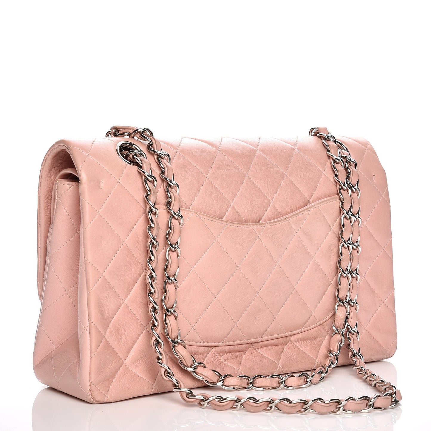 Lambskin Quilted Medium Double Flap Light Pink