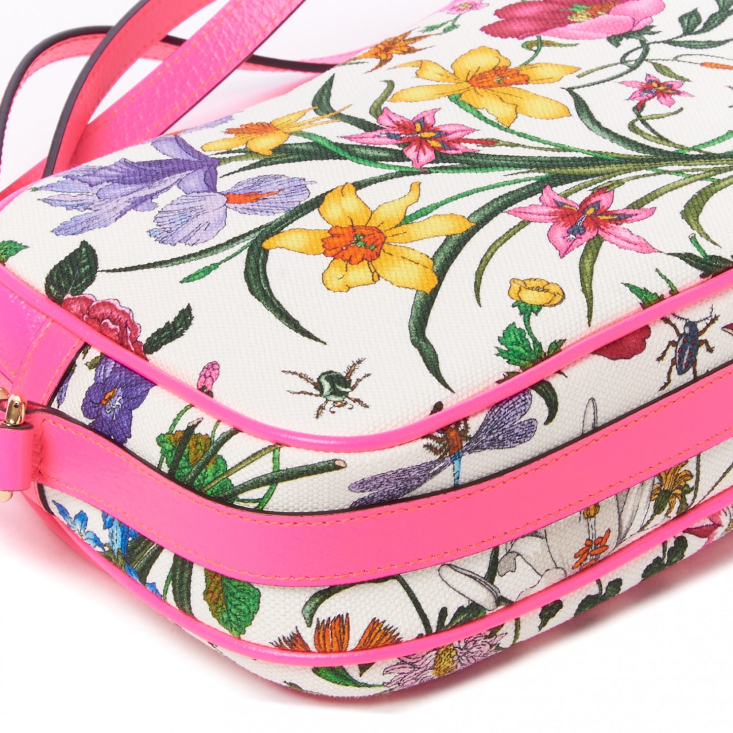 Canvas Flora Floral Shoulder Bag White Fuchsia Fluo