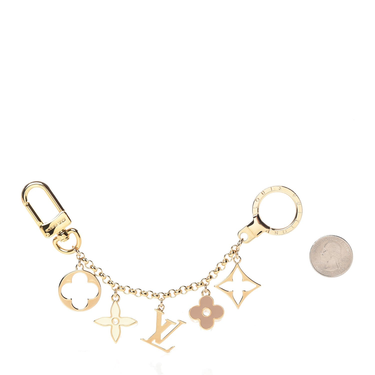 Louis Vuitton Brass Enamel Fleur De Monogram Bag Charm Chain Gold 2 of 5