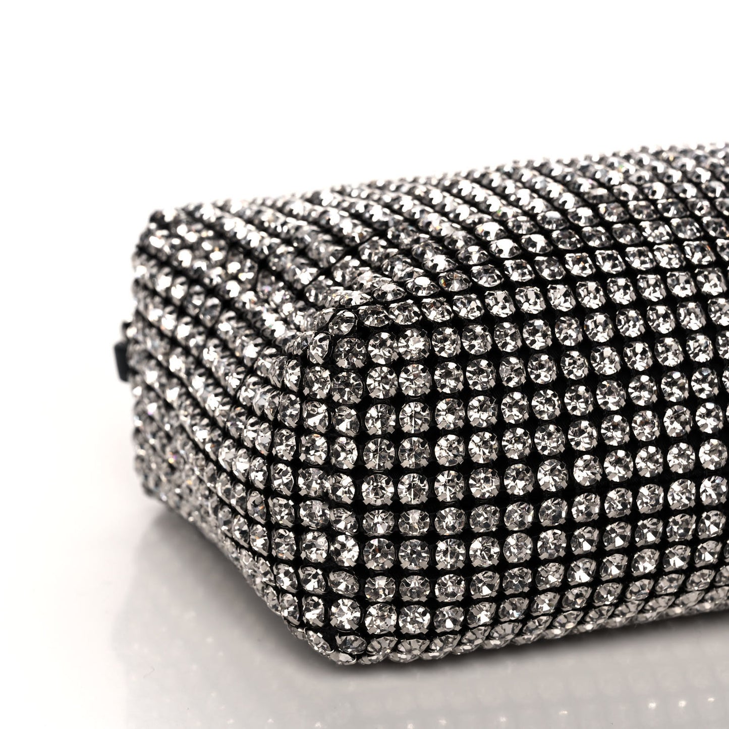 Mesh Crystal Rhinestone Mini Heiress Pouch Black Silver