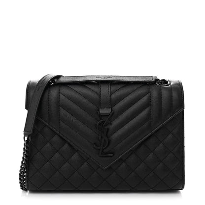 Saint Laurent Grain De Poudre Textured Mixed Matelasse Triquilt Medium Monogram Monochrome Satchel Black 1 of 10