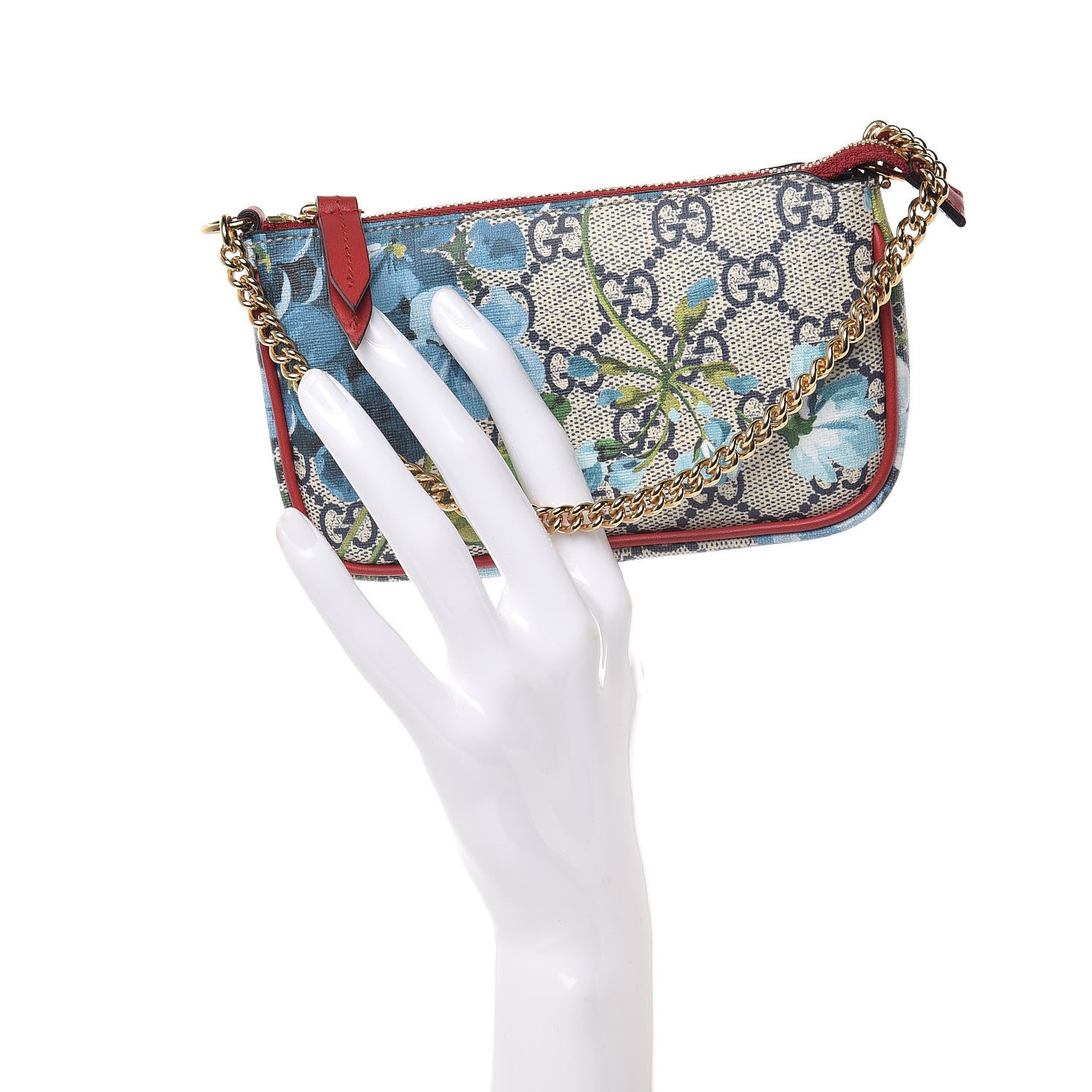 Gucci GG Supreme Monogram Blooms Mini Chain Bag Beige Blue Navy Hibiscus Red 2 of 7