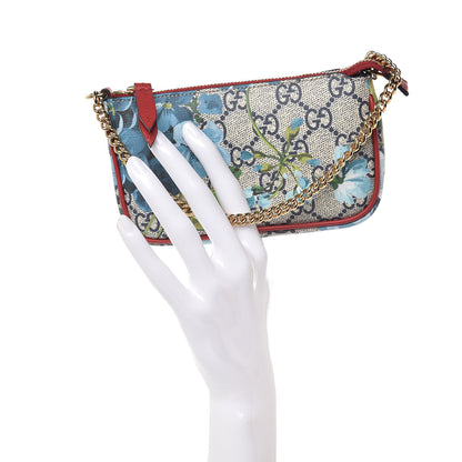 Gucci GG Supreme Monogram Blooms Mini Chain Bag Beige Blue Navy Hibiscus Red 2 of 7