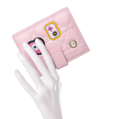 Christian Dior Lambskin Cannage Lucky Badge Eden Wallet Pink 2 of 7