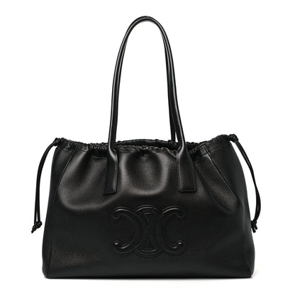 Celine Smooth Calfskin Cuir Triomphe Cabas Drawstring Black 1 of 10
