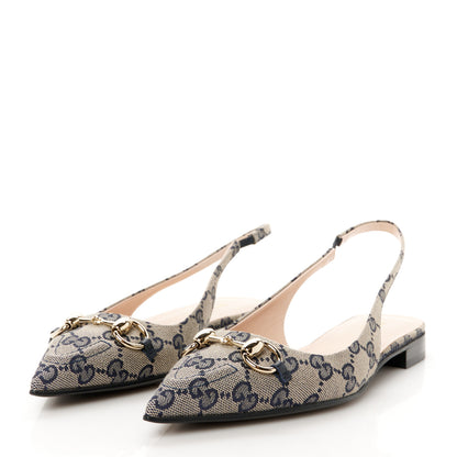 Gucci Monogram Horsebit Womens Slingback Ballet Flat 36.5 Beige Blue 8 of 20