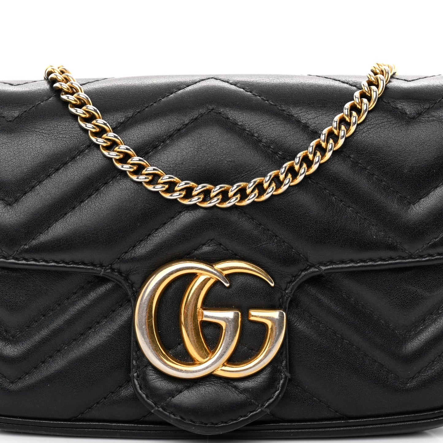 Calfskin Matelasse Super Mini GG Marmont Shoulder Bag Black