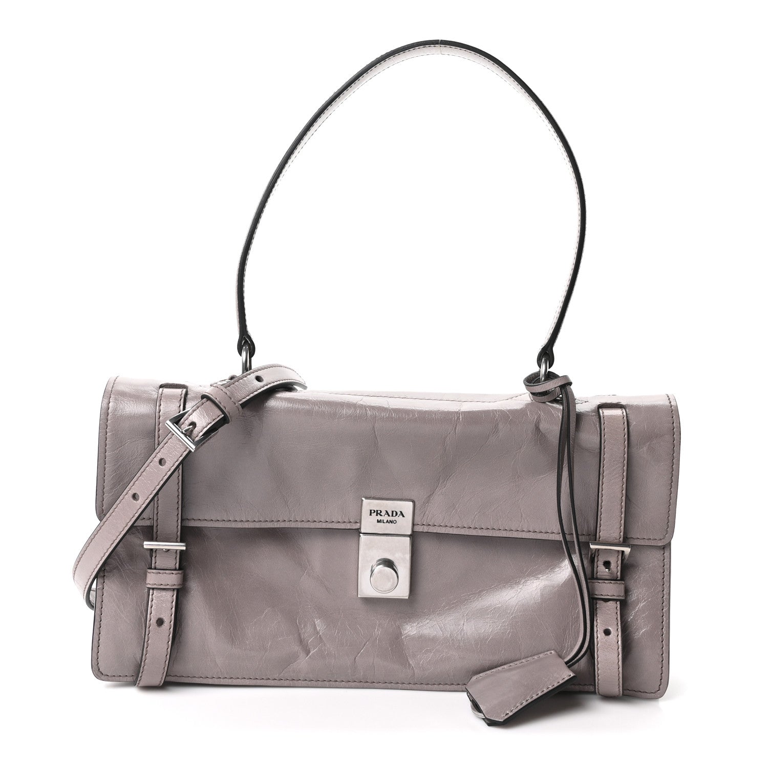 Prada Glossy Calfskin Medium Sound Shoulder Bag Peltro 1936349