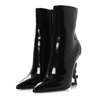 Saint Laurent Glazed Calfskin Opyum Ankle Boots 37 Black 8 of 22
