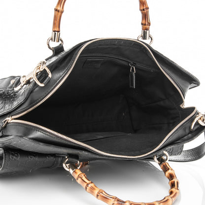 Gucci Guccissima Bamboo Messenger Bag Black 7 of 9