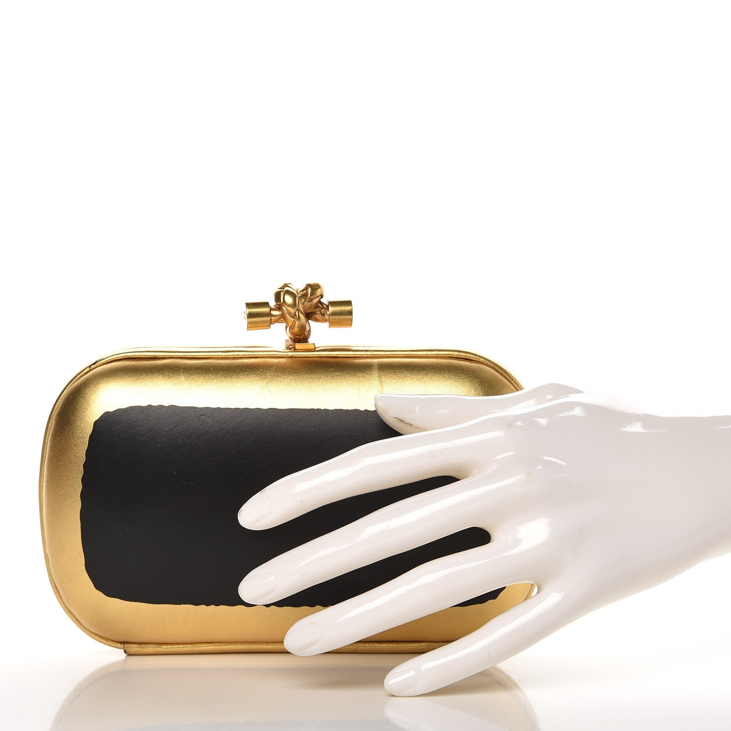 Bottega Veneta Gilded Waxed Leather Knot Clutch Gold Black 2 of 9