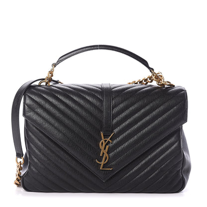Saint Laurent Sheepskin Matelasse Chevron Monogram Large College Satchel Black 1 of 7