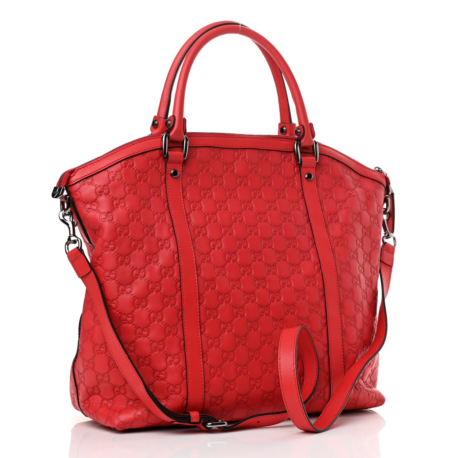 Gucci Guccissima Large GG Charm Convertible Dome Satchel Red 3 of 10