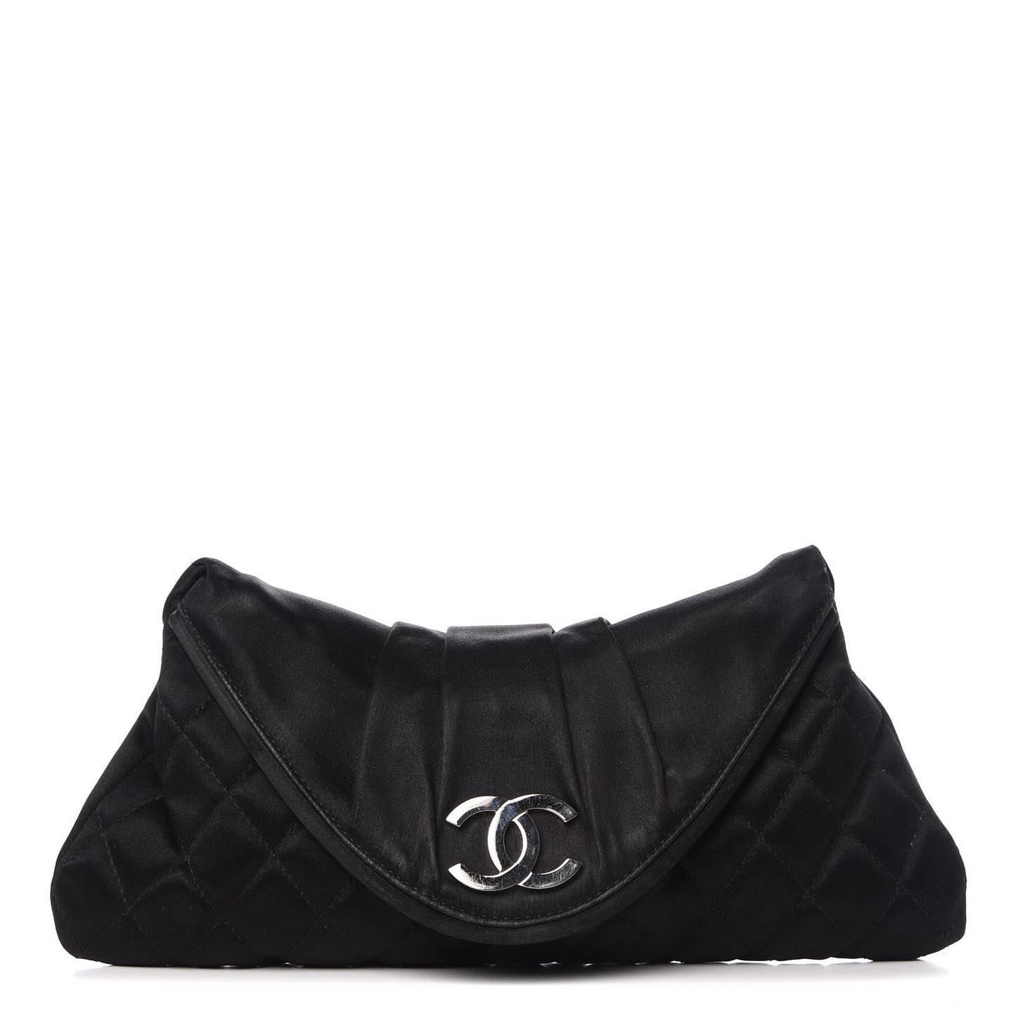 Satin Quilted Flap Clutch Black