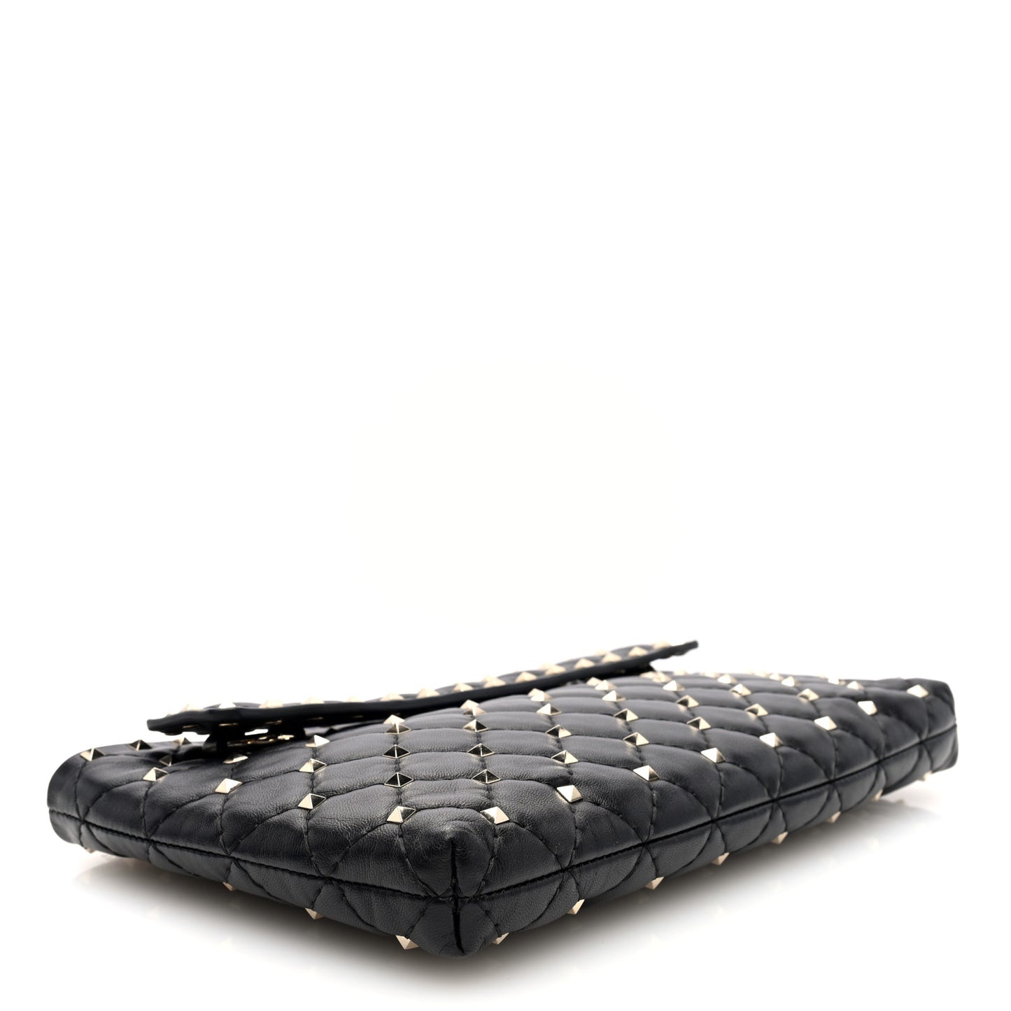 Nappa Rockstud Spike Side Slip Zip Clutch Black