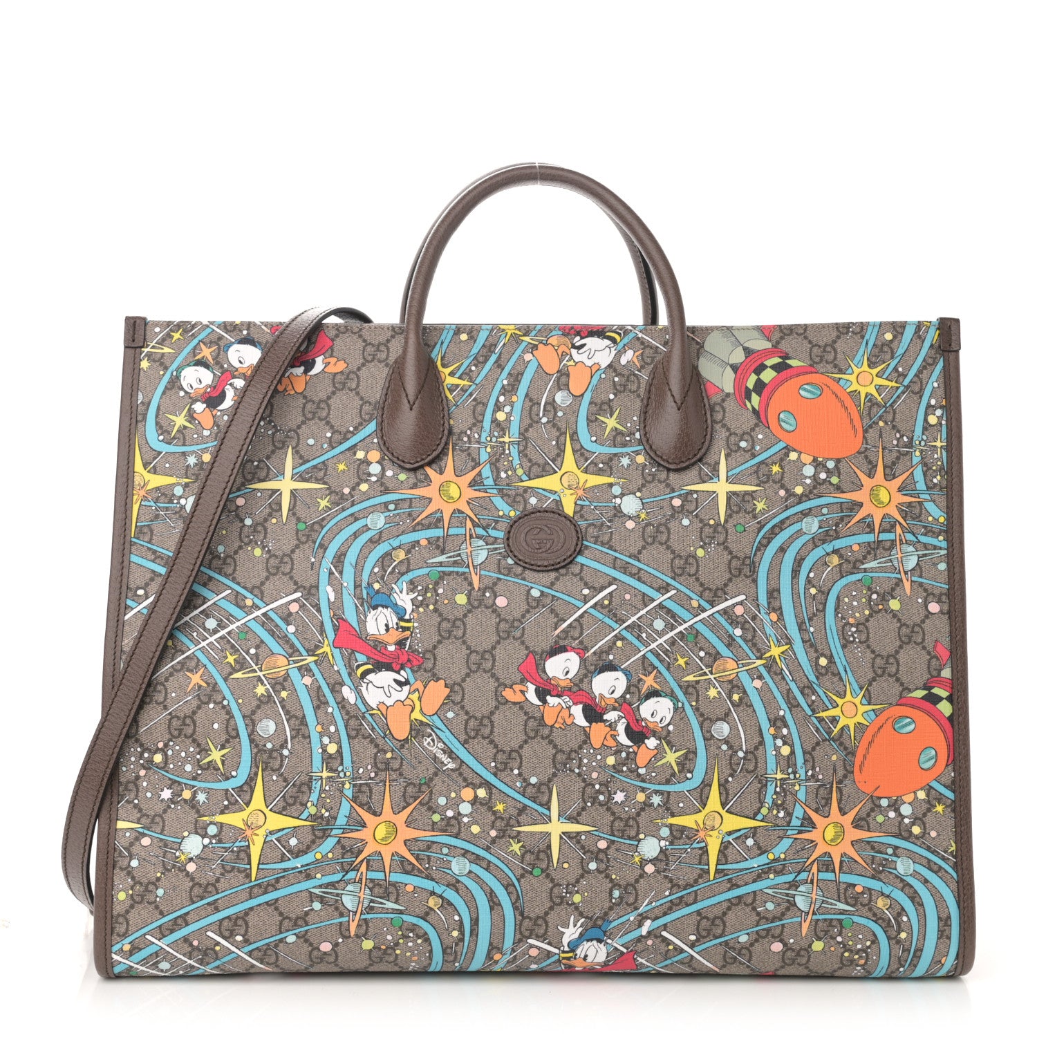 Gucci X DISNEY GG Supreme Monogram Donald Duck Retro Interlocking G Shopping Tote Beige Multicolor New Acero 1 of 9