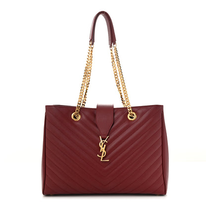 Saint Laurent Grain De Poudre Matelasse Chevron Monogram Shopping Bag Oxblood 1 of 14
