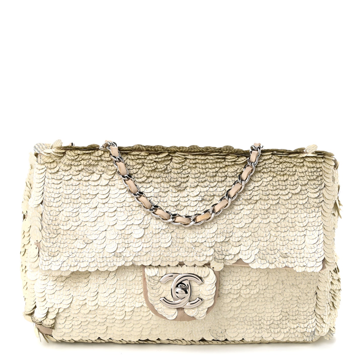 Sequin Paillette Small Flap Beige