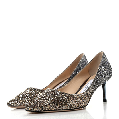 Jimmy Choo Glitter Degrade Pointy Toe Romy 60 Pumps 35.5 Antique Gold Anthracite 3 of 7