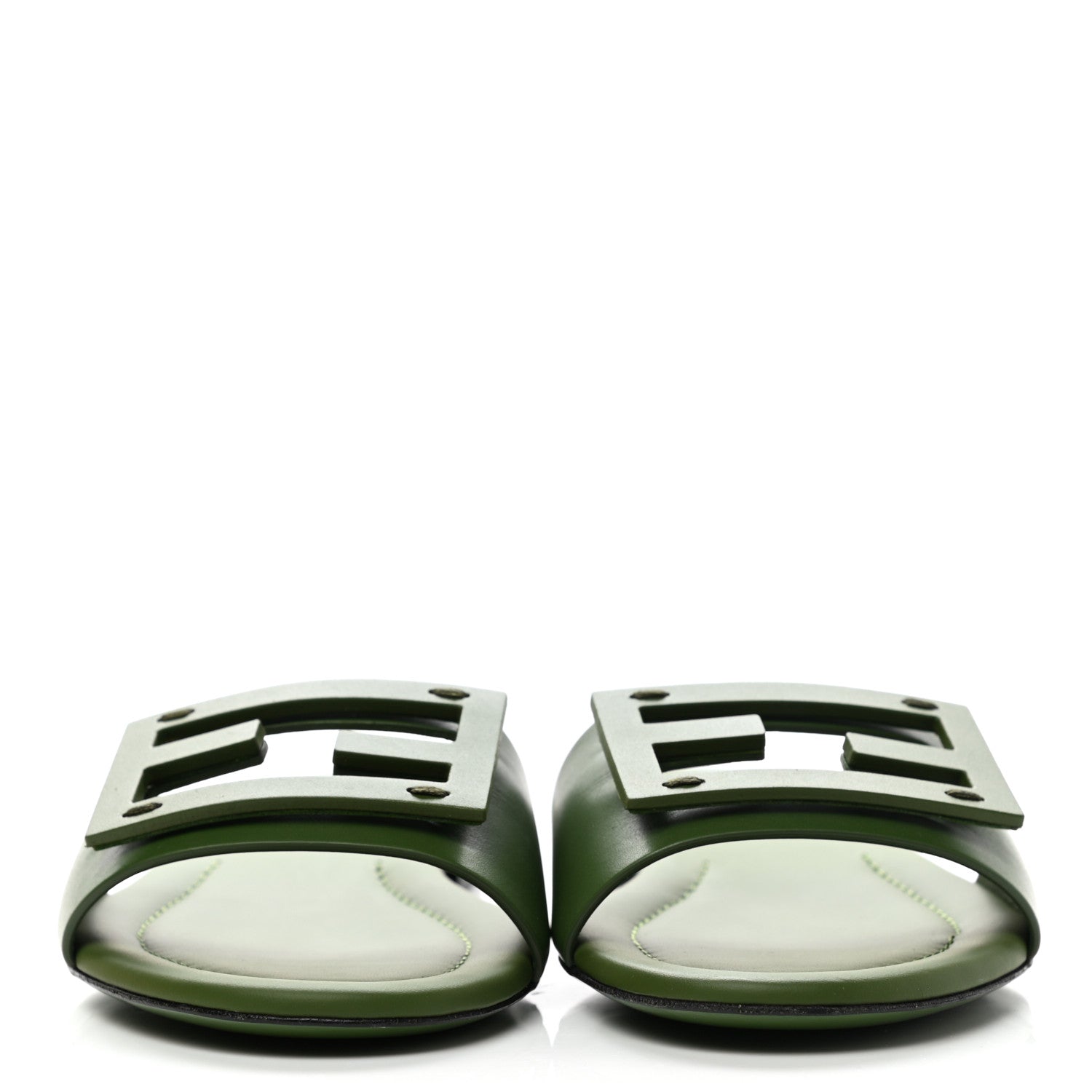 Fendi Vitello Cuoio Baguette Flat Slide Sandals 37.5 Verde 2 of 8