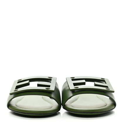 Fendi Vitello Cuoio Baguette Flat Slide Sandals 37.5 Verde 2 of 8