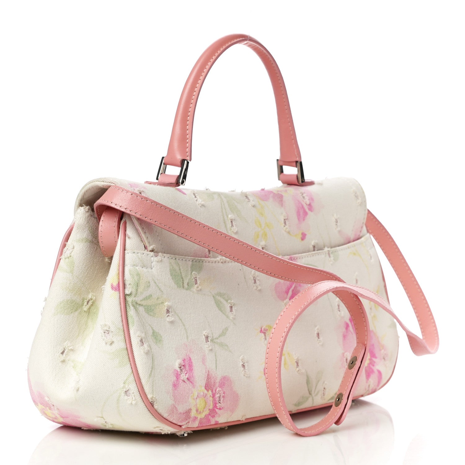 Christian Dior Canvas Floral Top Handle Saddle Bag Pink 2 of 9