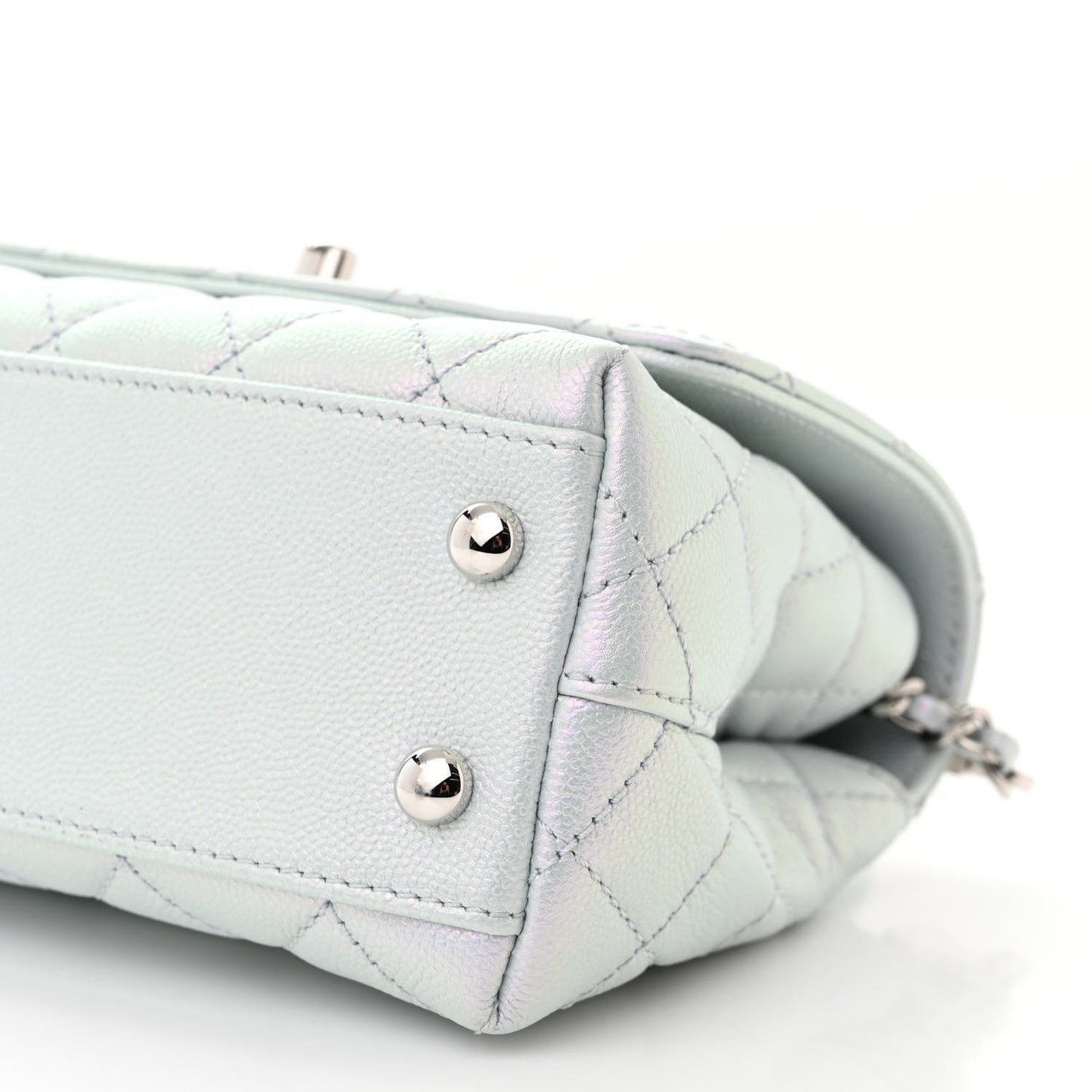 Iridescent Caviar Quilted Extra Mini Coco Handle Flap Light Blue