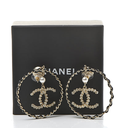 Chanel Lambskin Crystal Pearl CC Chain Hoop Earrings Gold Black 5 of 5
