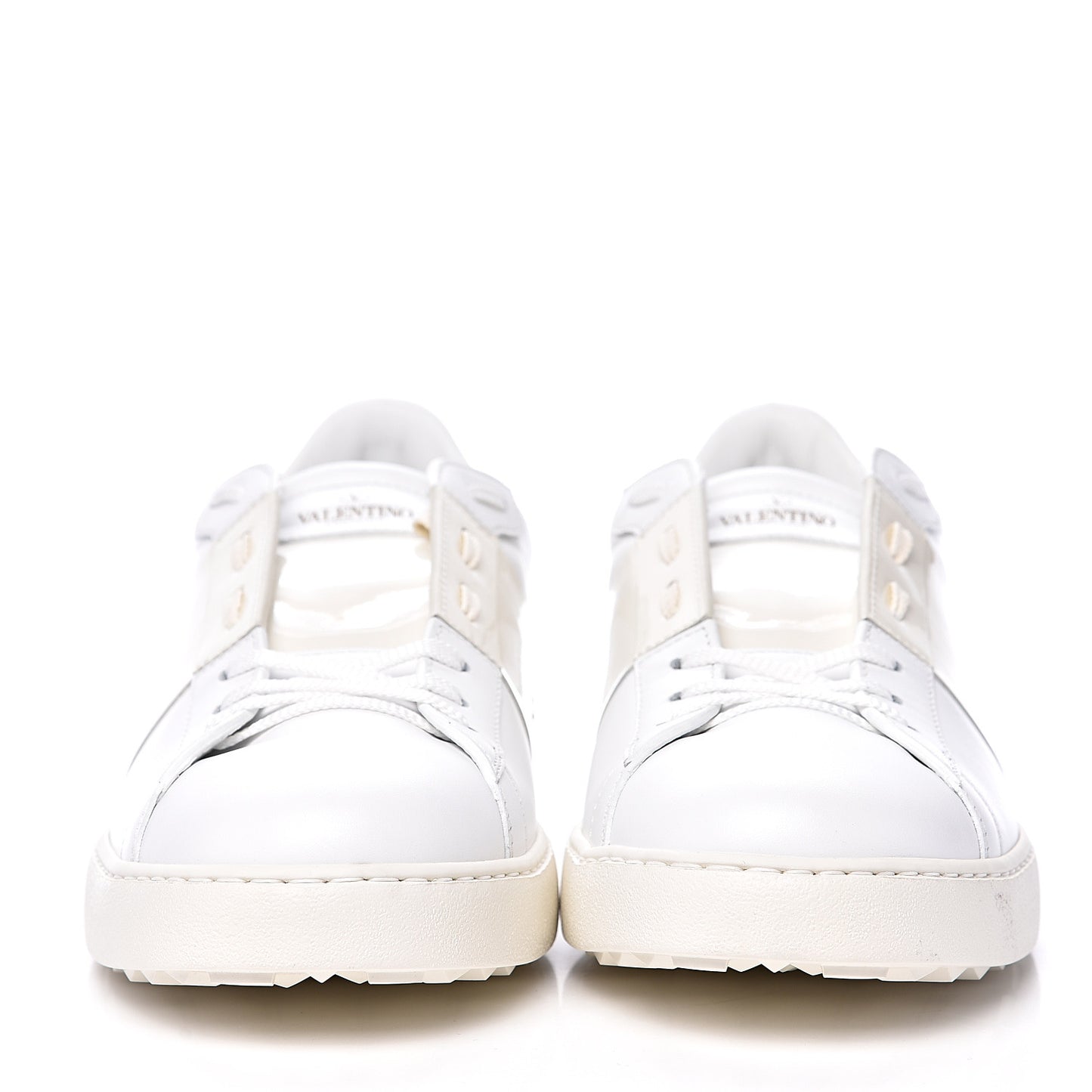 Calfskin Patent Mens Rockstud Open Sneakers 45 Bianco