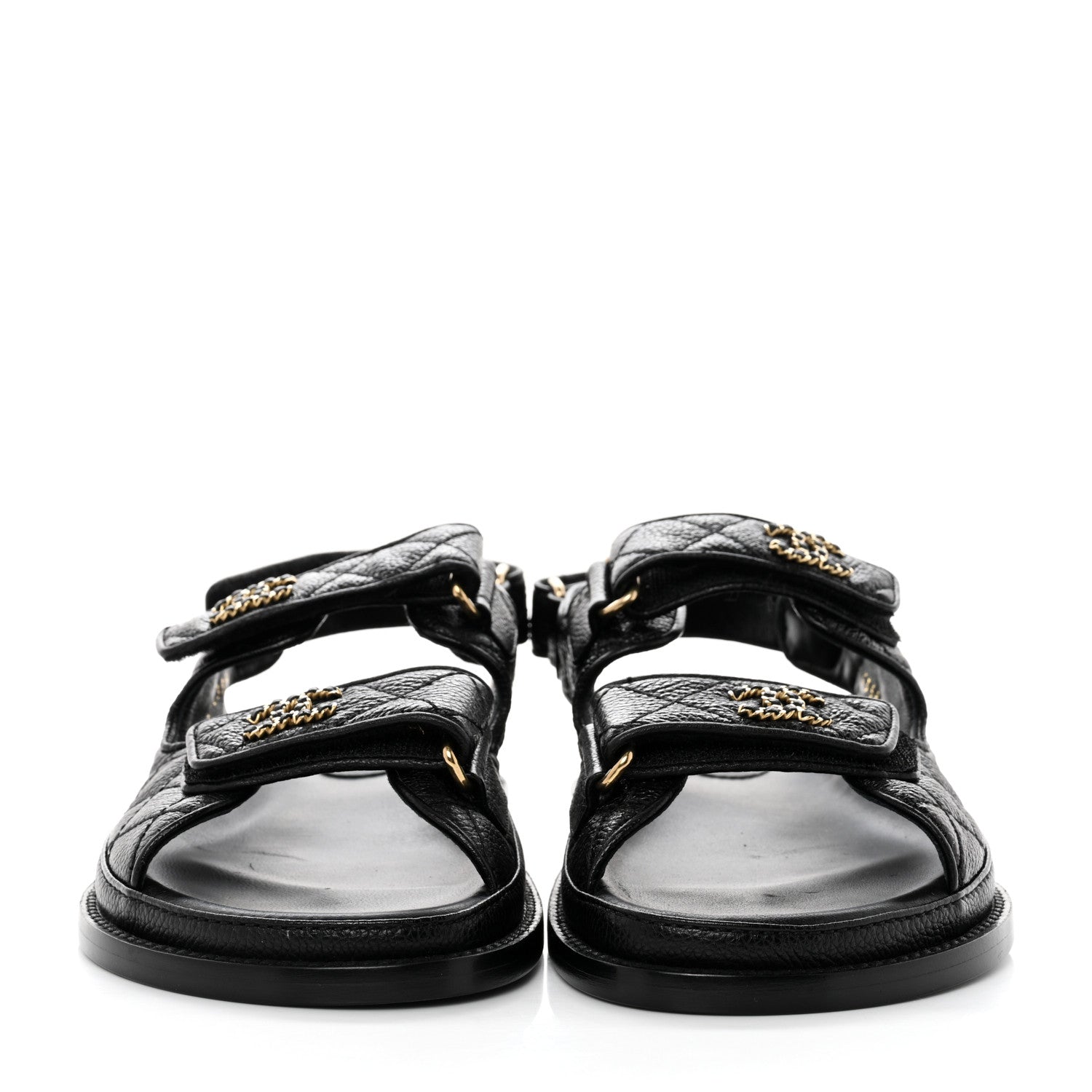 Chanel Grained Calfskin Velcro Dad Sandals 36.5 Black 2 of 9
