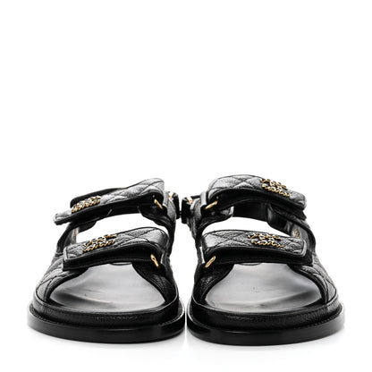 Chanel Grained Calfskin Velcro Dad Sandals 36.5 Black 2 of 9