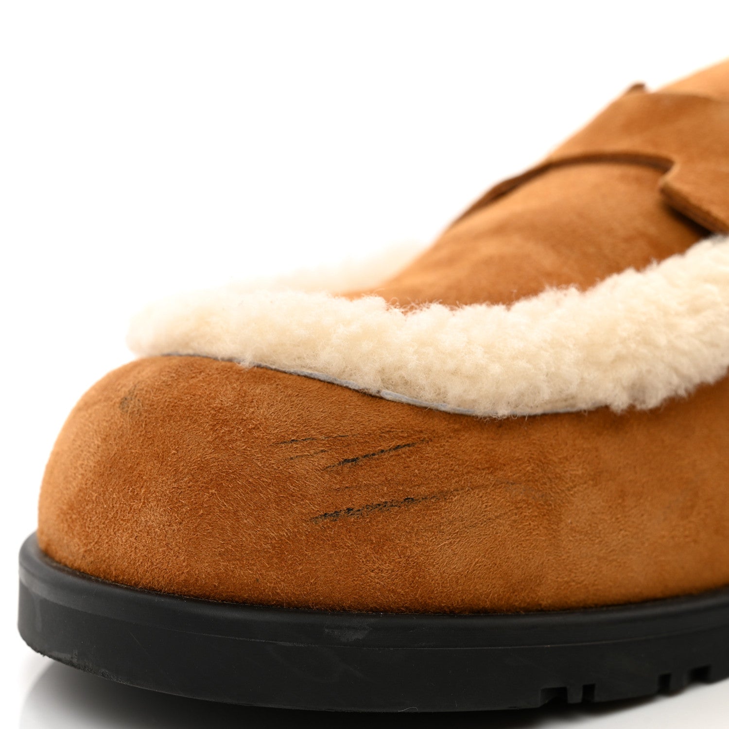 Hermes Suede Goatskin Shearling Go Mules 41 Beige Kraft Ecru 9 of 10