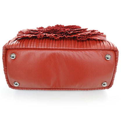Valentino Garavani Leather Pleated Rosette Tote Red 4 of 9
