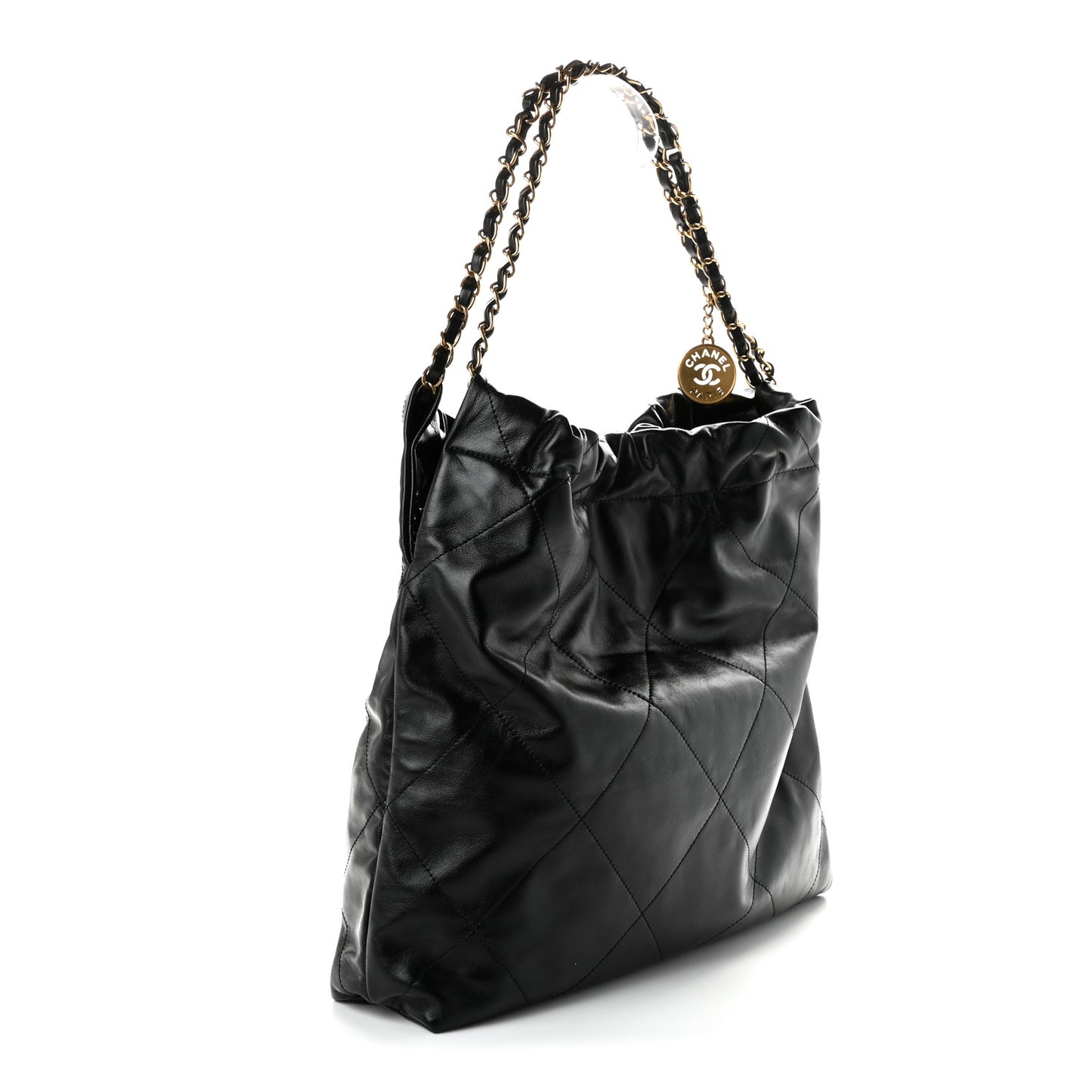 Shiny Calfskin Quilted Chanel 22 Black
